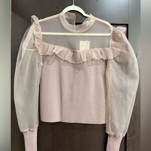 Knitted long sleeve blouse with sheer sleeves